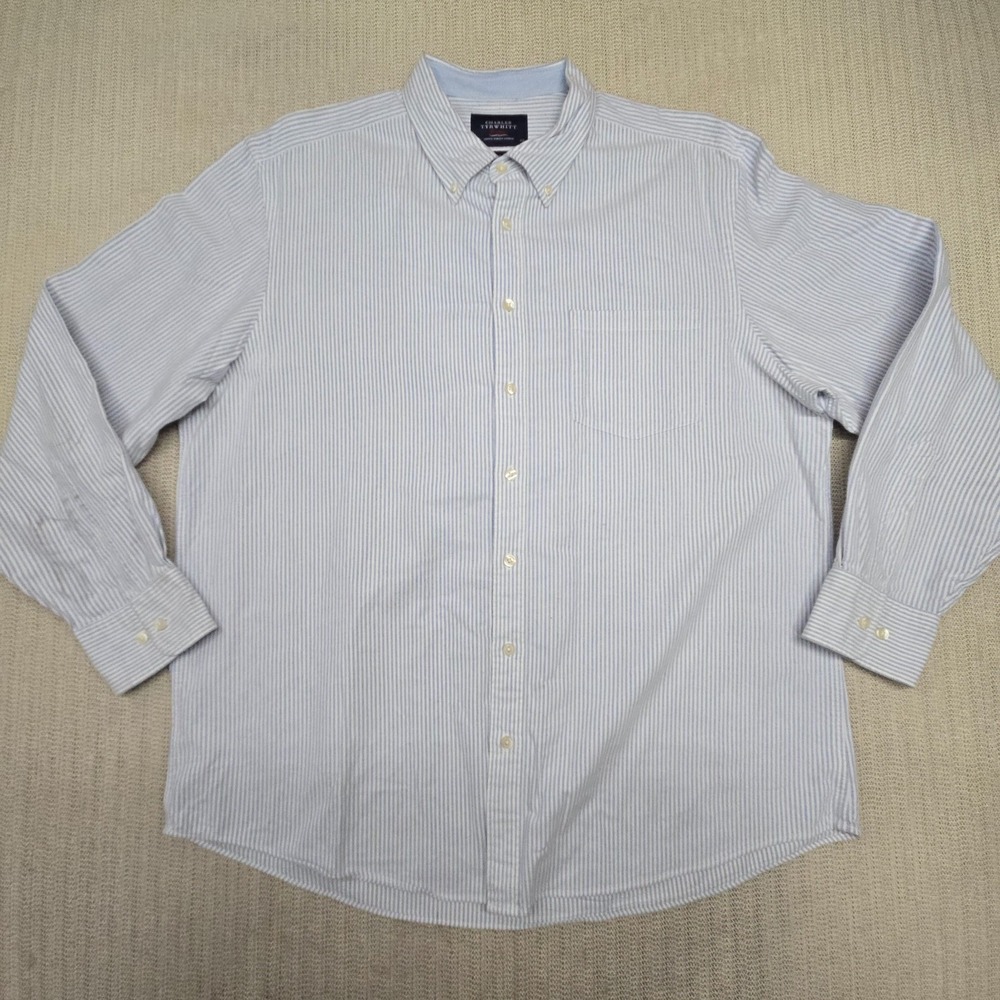 Charles Tyrwhitt Weekend Shirt Mens XL Blue Striped Button Down Classic Fit